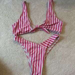 Pink and White Striped Bikini Set